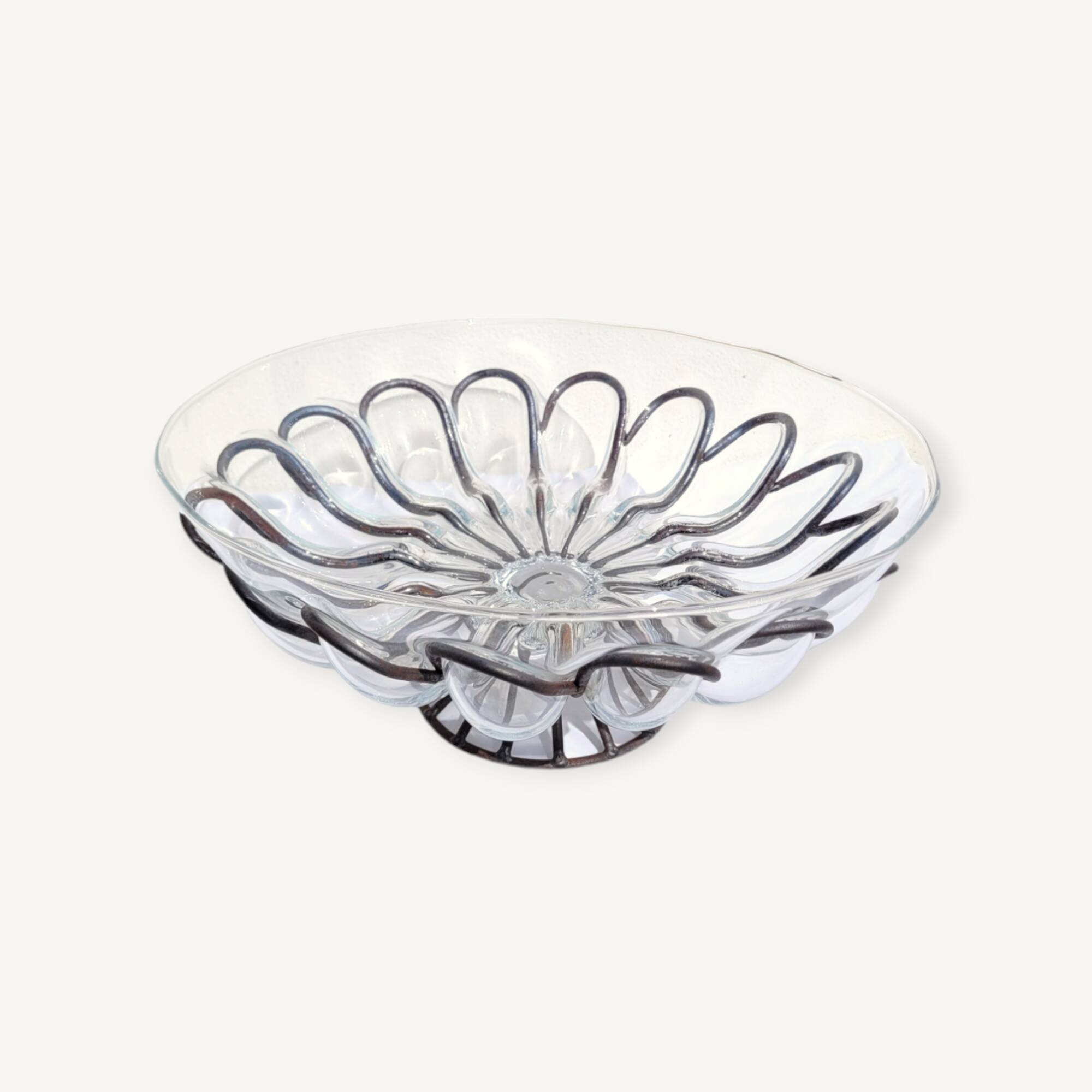 Large wrought iron and strained glass bowl