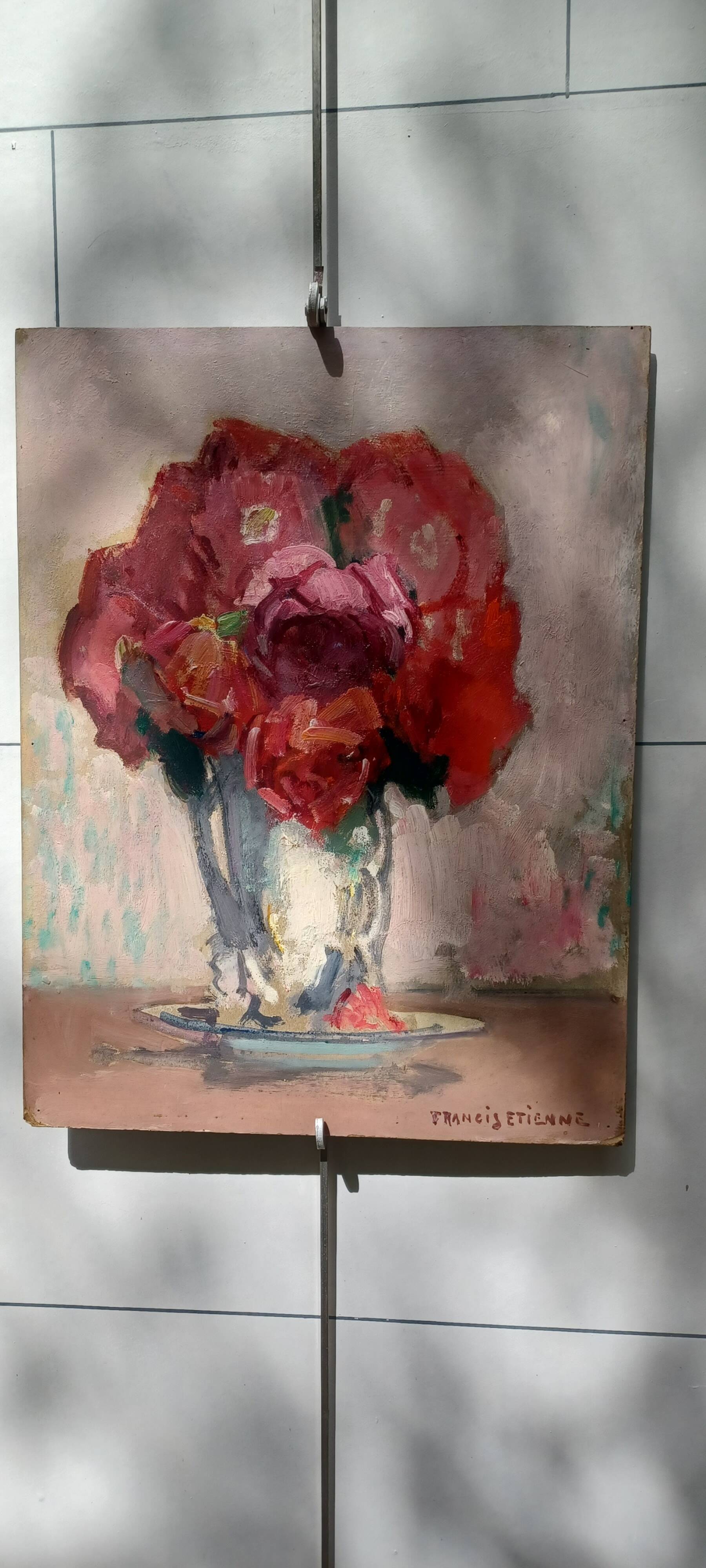 Tableau bouquet of red roses around 1940 by francis etienne