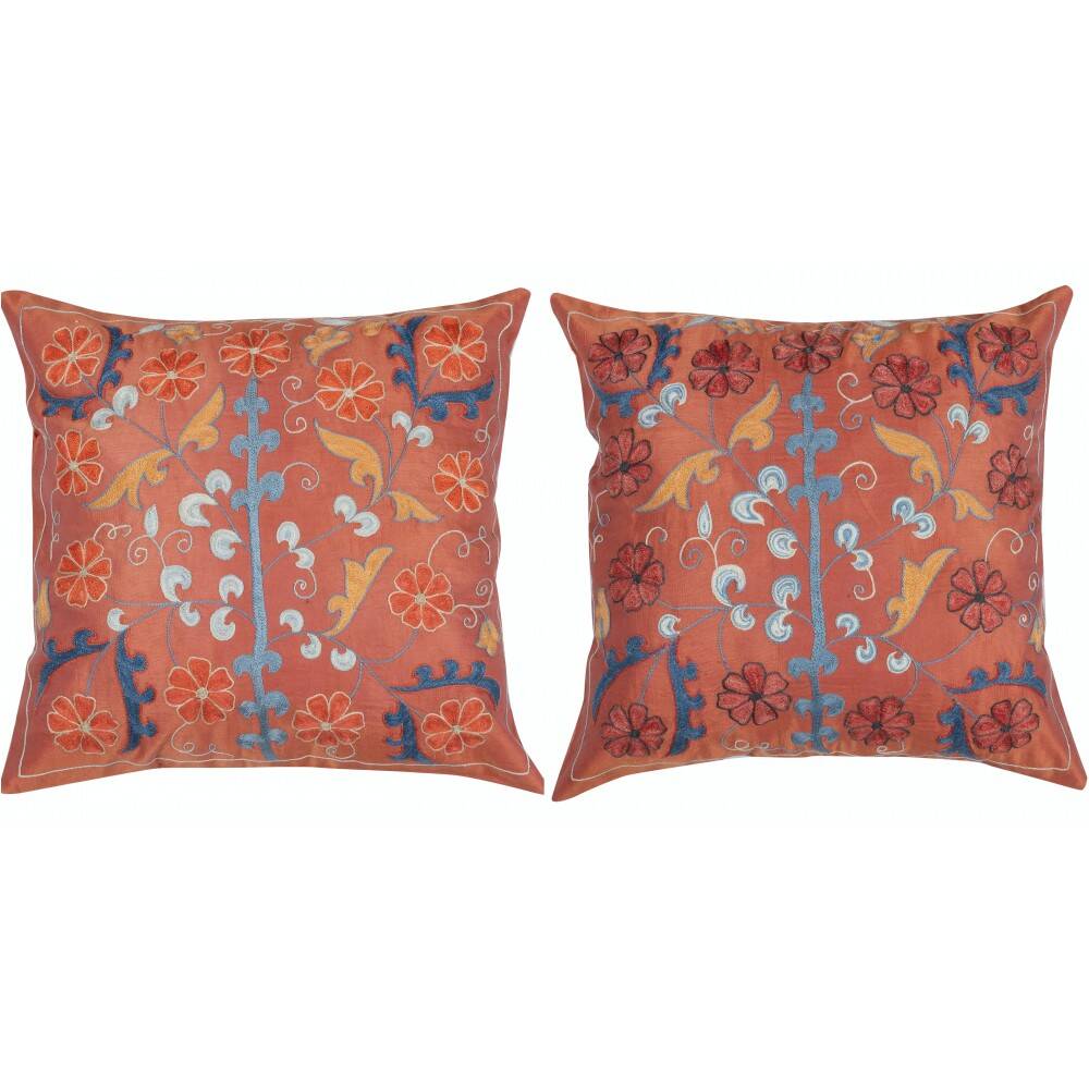 SET OF 2 - Embroidered 100% Silk Cushion Covers. Handmade Accent Pillows. Traditional Pillowcases. Lace Pillows