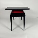 Art Deco Games Table in Black Lacquer, Red and Black Leather, France, 1930s