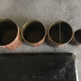 Old OFFICE kit Brass and LEATHER, 1 Tray with 4 Pots decoration HUNTING to RUN