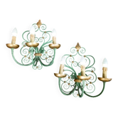 PAIR OF ANTIQUE WROUGHT IRON WALL LIGHTS GILBERT POILLERAT Baroque 1940