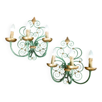 PAIR OF ANTIQUE WROUGHT IRON WALL LIGHTS GILBERT POILLERAT Baroque 1940