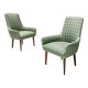 Pair of High-Quality Green Patterned Fabric and Beech Armchairs, Italy