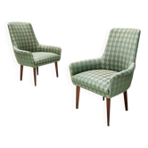 Pair of High-Quality Green Patterned Fabric and Beech Armchairs, Italy