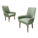 Pair of High-Quality Green Patterned Fabric and Beech Armchairs, Italy