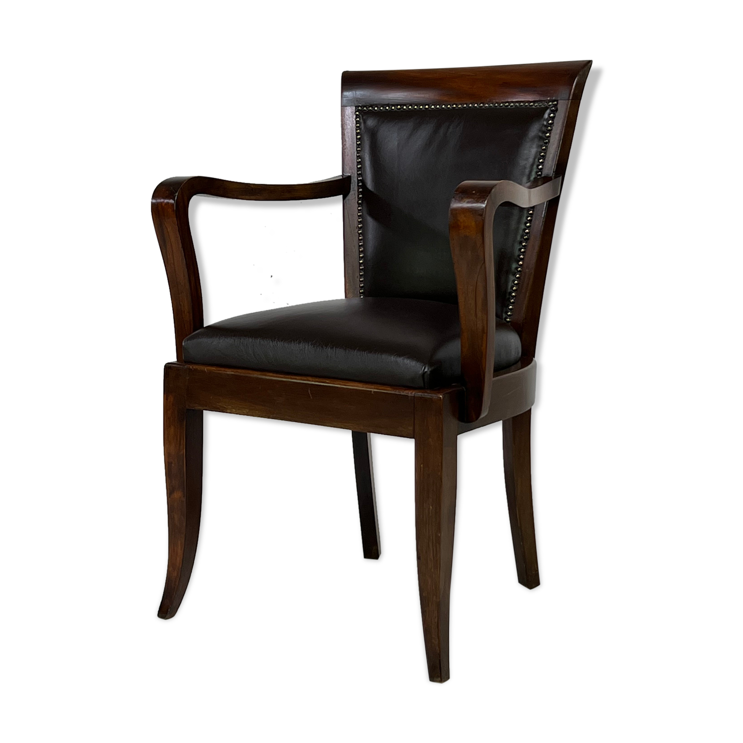 Fauteuil de bureau style Empire en bois et cuir
