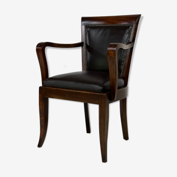 Empire style office armchair in wood and leather