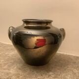 Old gilded brown iridescent vase W Germany handles scallops