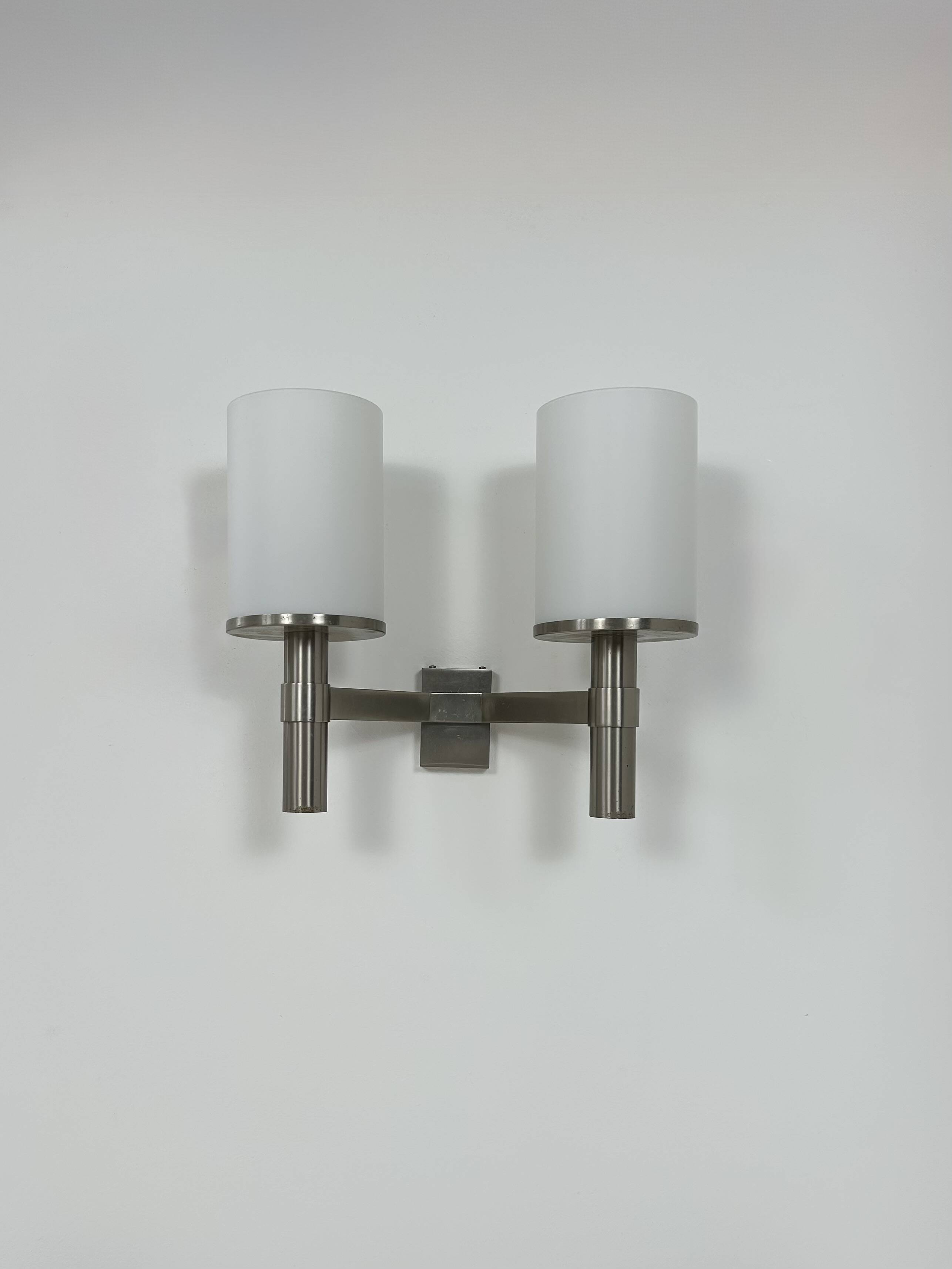 Perzel double wall light model 1141, metal and opaline, France, 1960.