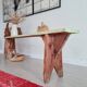 Banc de ferme ancien en bois assise verte patinée