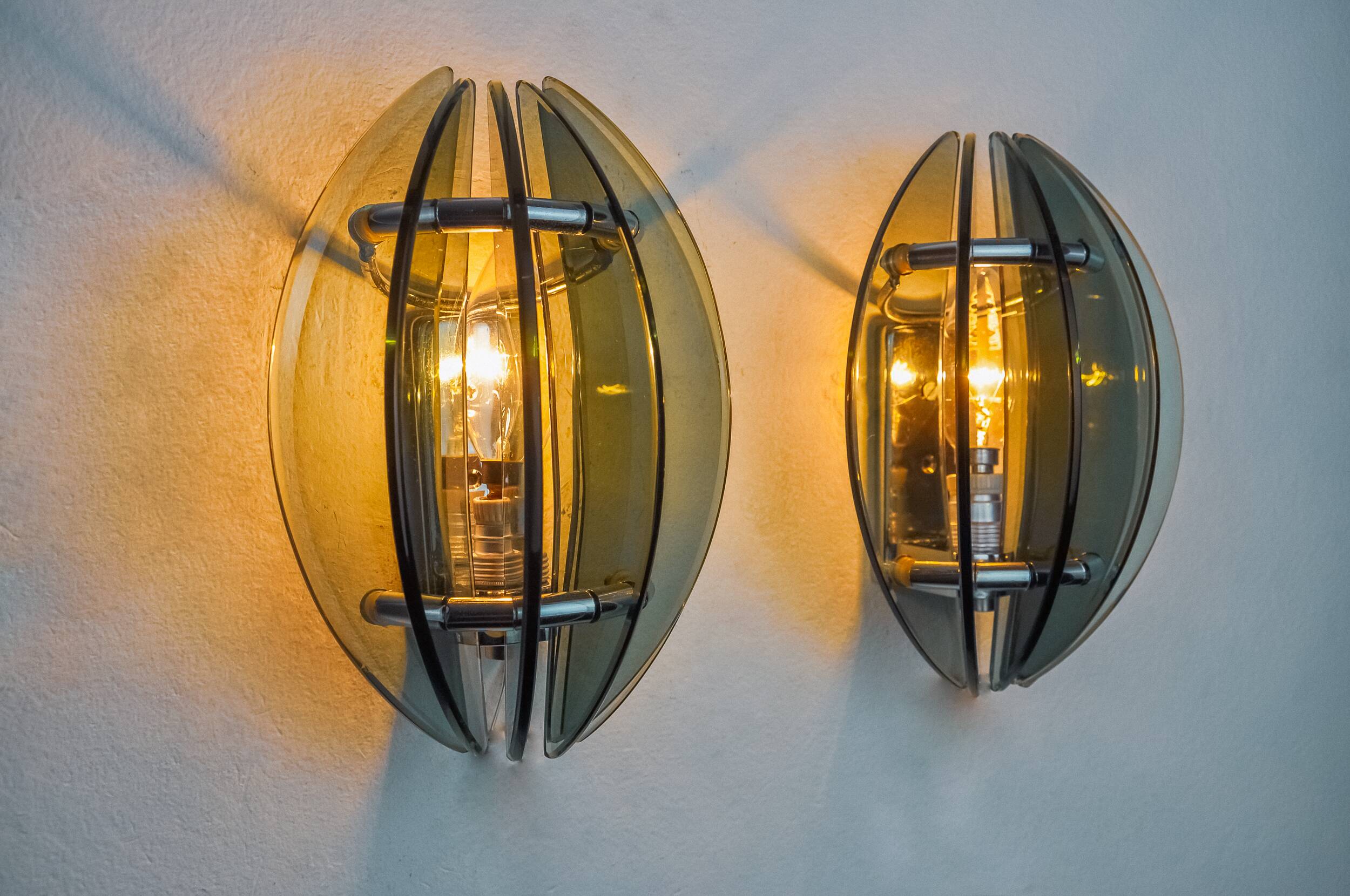 Pair of green and black Murano glass veca sconces, Italy 1970