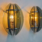 Pair of green and black Murano glass veca sconces, Italy 1970