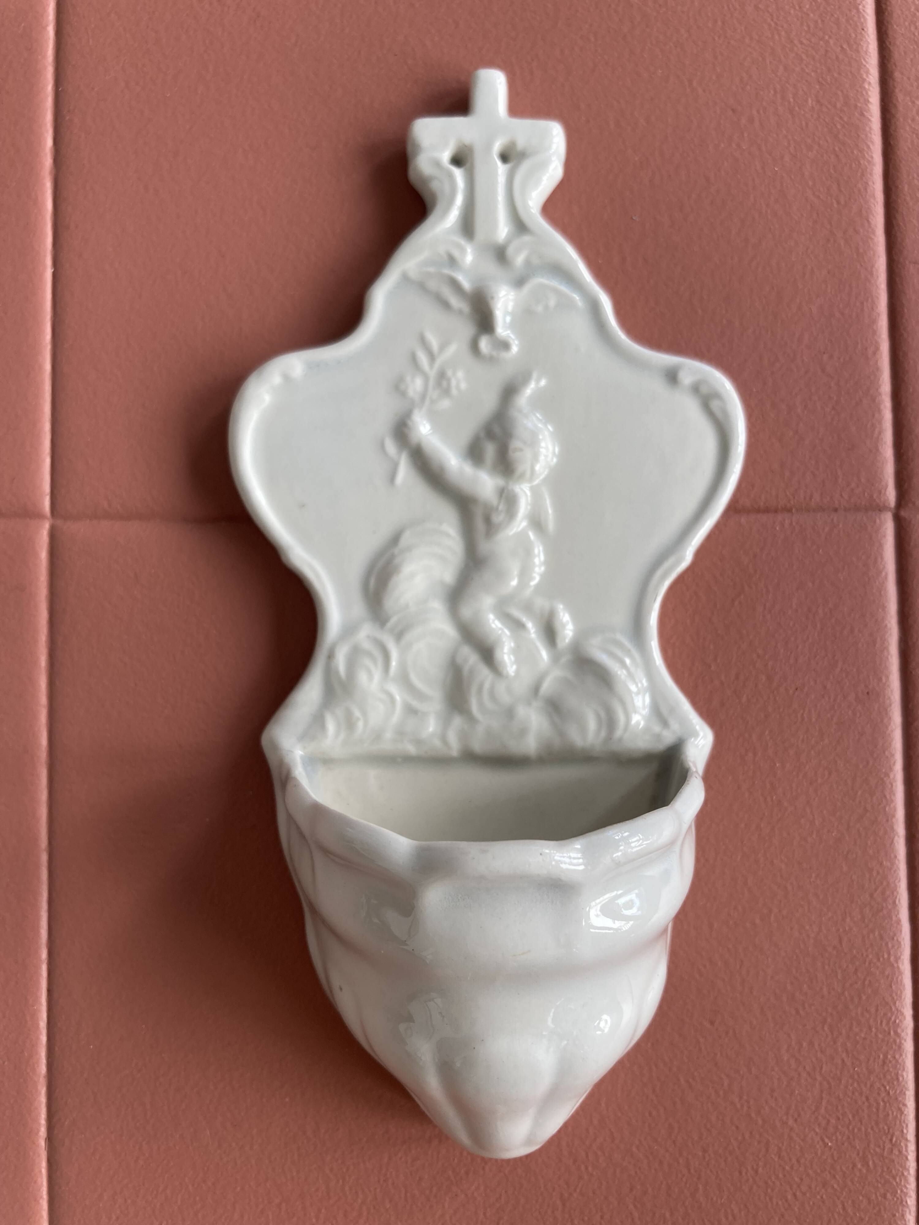 19th century porcelain angel holy water font