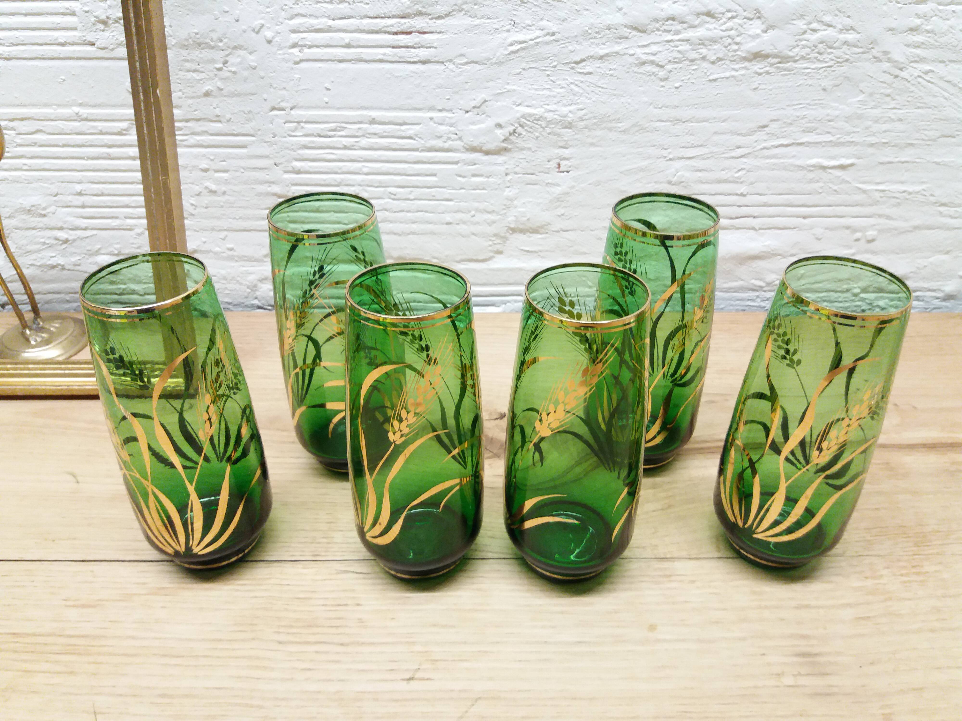 Set 6 emerald green orangeade glasses