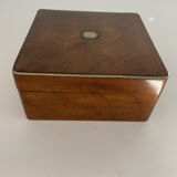 Old square wooden box, a bit of marquetry, padded, box.