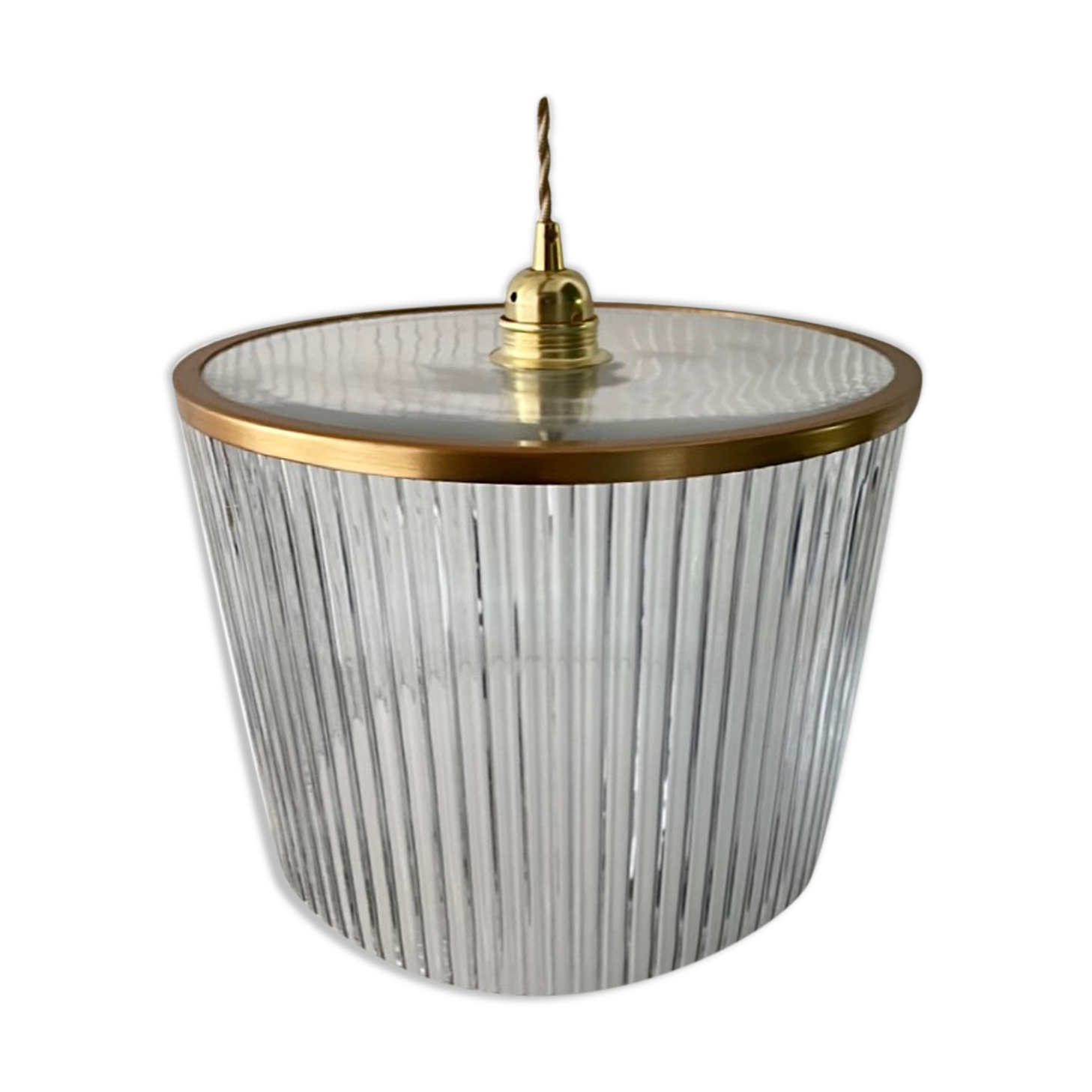 Vintage suspension lamp in electrified corrugated glass to nine