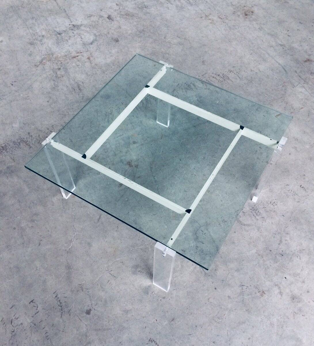 Danish Poul Kjaerholm Style Metal, Acrylic Glass & Glass Coffee Table, 1960s