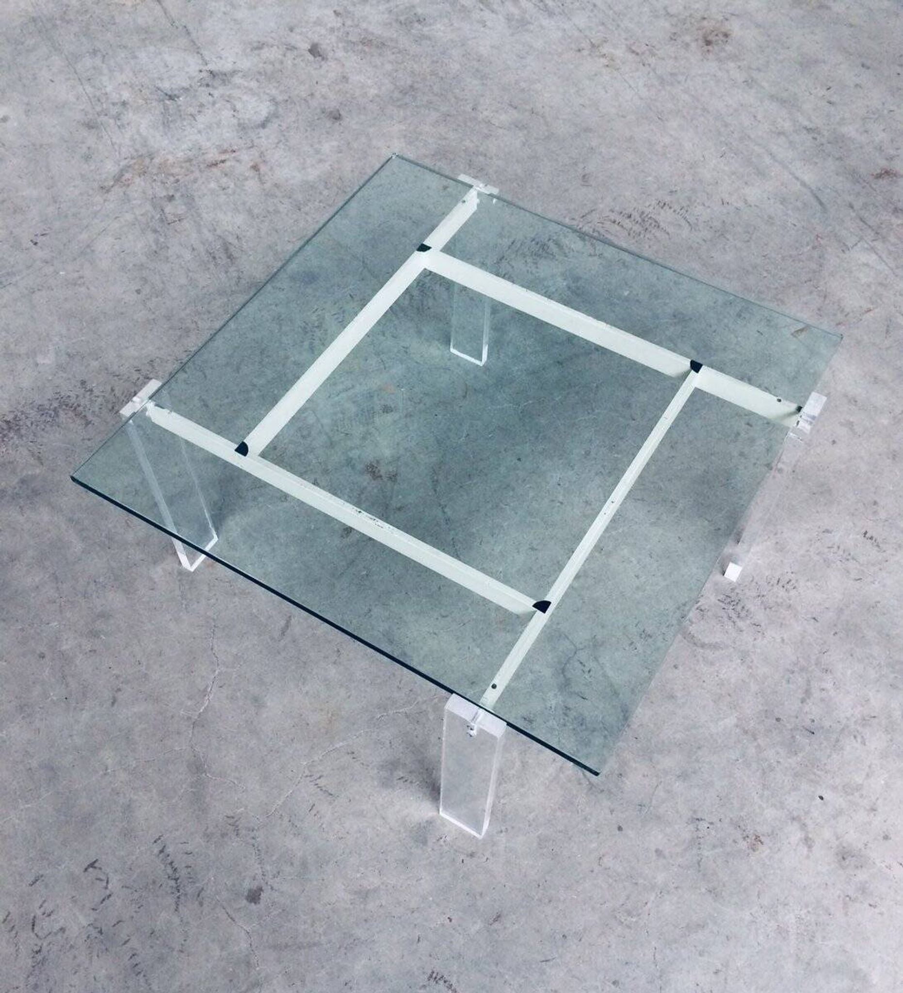 Danish Poul Kjaerholm Style Metal, Acrylic Glass & Glass Coffee Table, 1960s