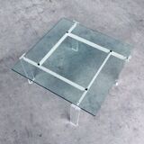 Danish Poul Kjaerholm Style Metal, Acrylic Glass & Glass Coffee Table, 1960s