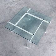 Danish Poul Kjaerholm Style Metal, Acrylic Glass & Glass Coffee Table, 1960s