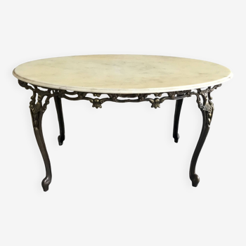 Table basse ovale néoclassique marbre et bronze