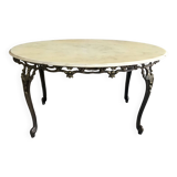 Neoclassical oval marble and bronze coffee table