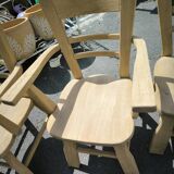 Série de 2 fauteuils et 4 chaises brutalistes en chêne massif naturel