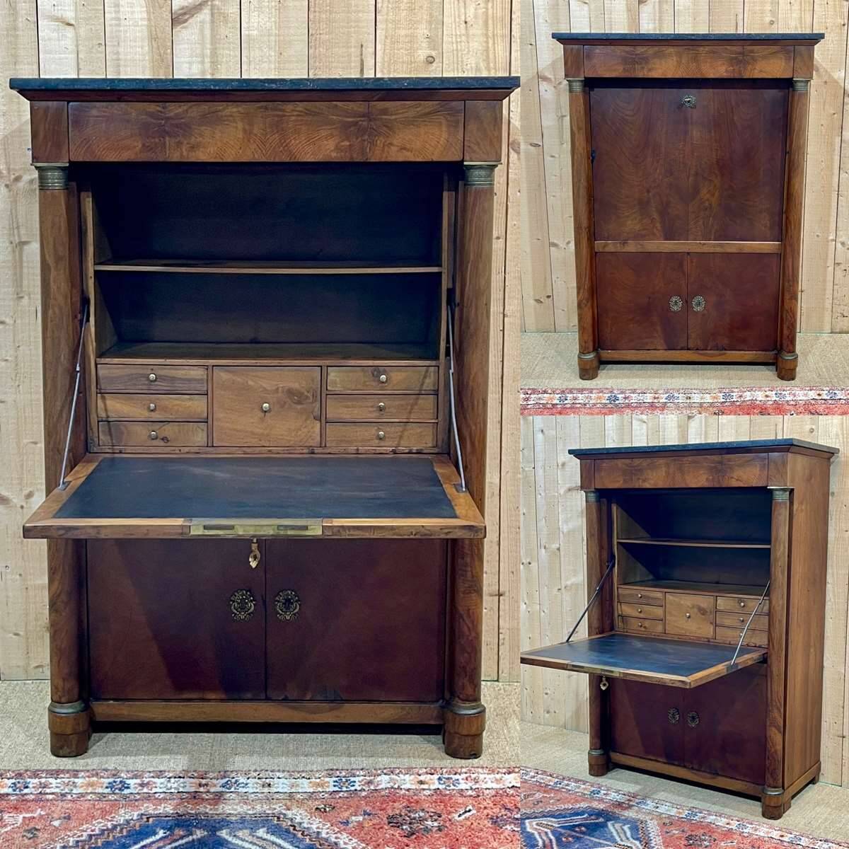 Empire period secretary in walnut, oak and black marble top