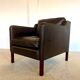 Mid-century Stouby leather lounge chair and stool in brown leather