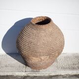 Old basket, burgundy XL straw and bramble, woven basket, interior decoration, pantry, cache