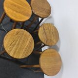 Five vintage oak bar stools