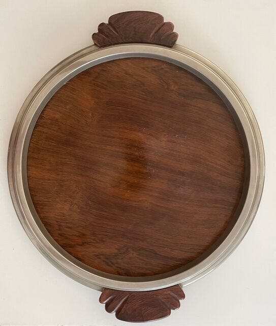 Plateau Art deo wood and silver metal