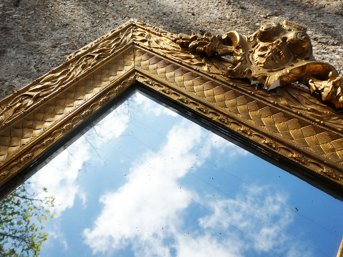Old stucco and gilded wood mirror 50x65cm