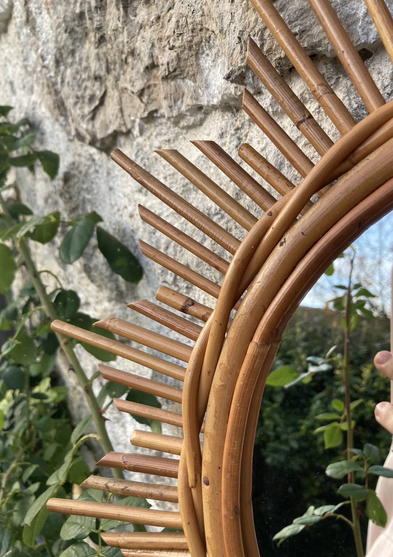 Vintage rattan sun mirror