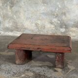 Small auxiliary stool in upcycled teak with red chrome (3274)