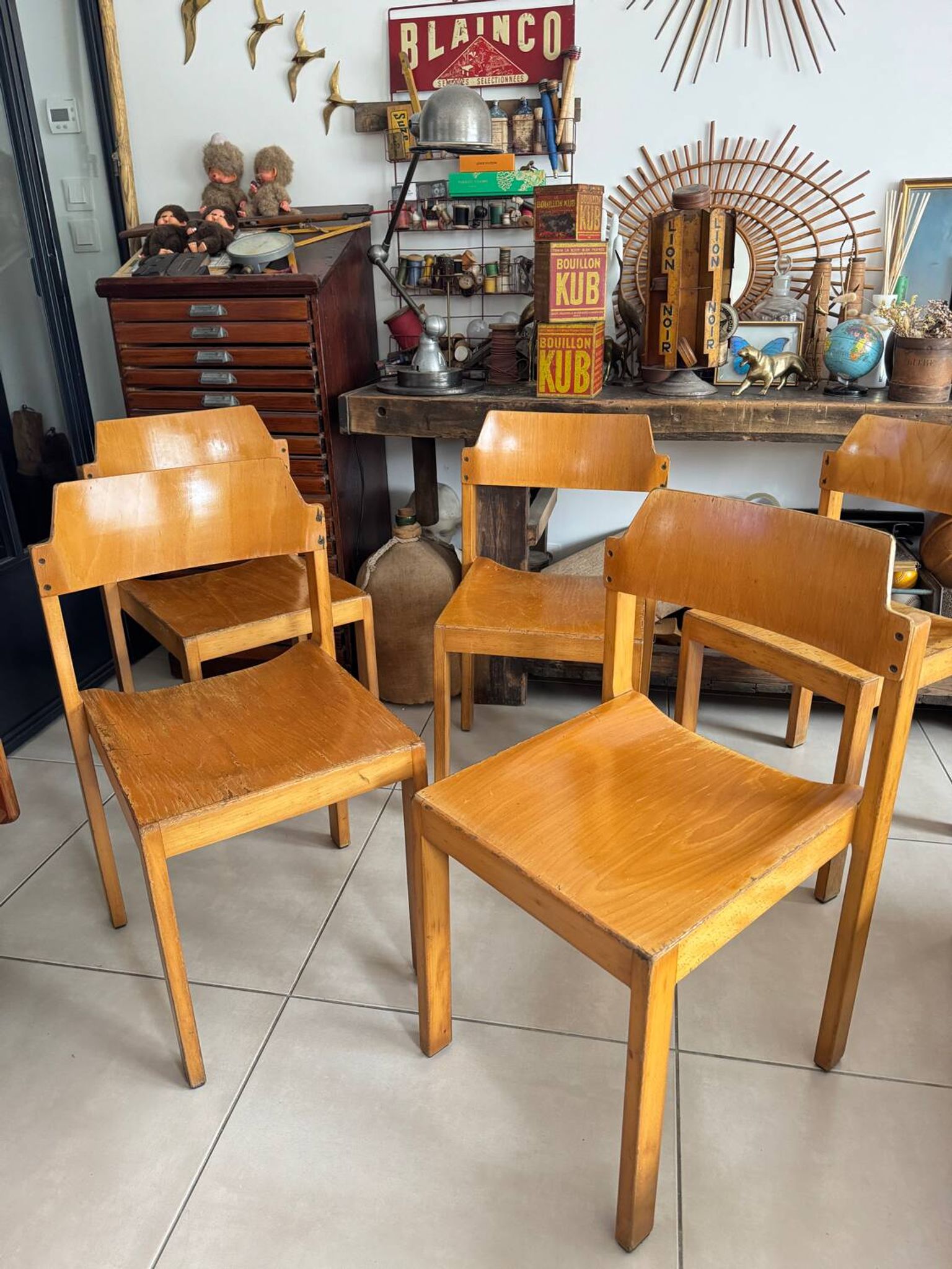 5 chaises empilables vintage — Rainer Schell  Schlapp Möbel 1960s