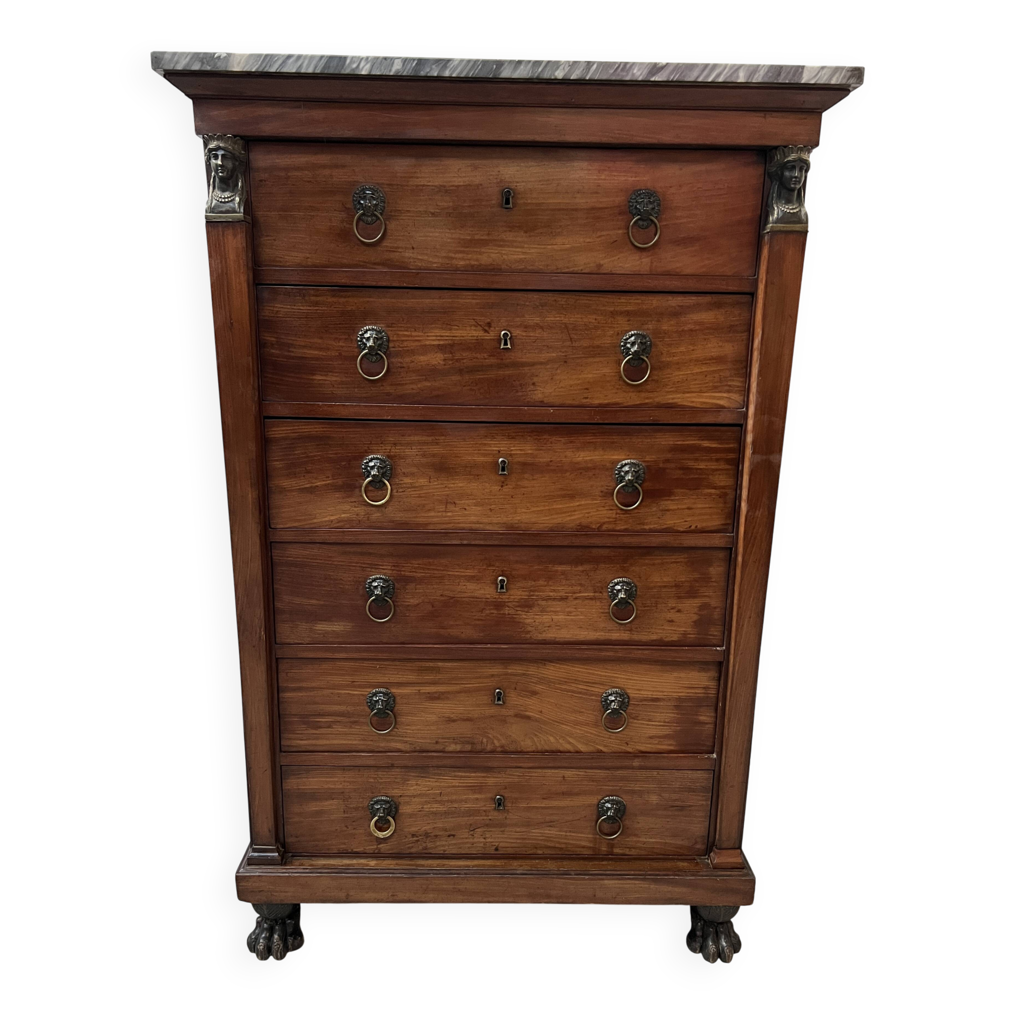 Empire period chest of drawers in mahogany and veneer, 19th century