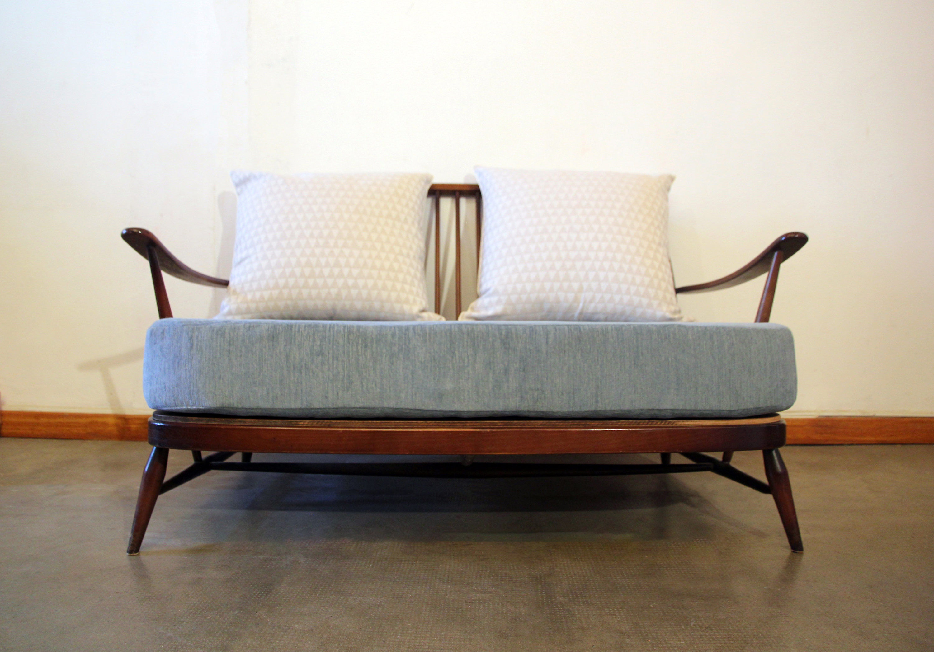 Ercol blue pastel sofa