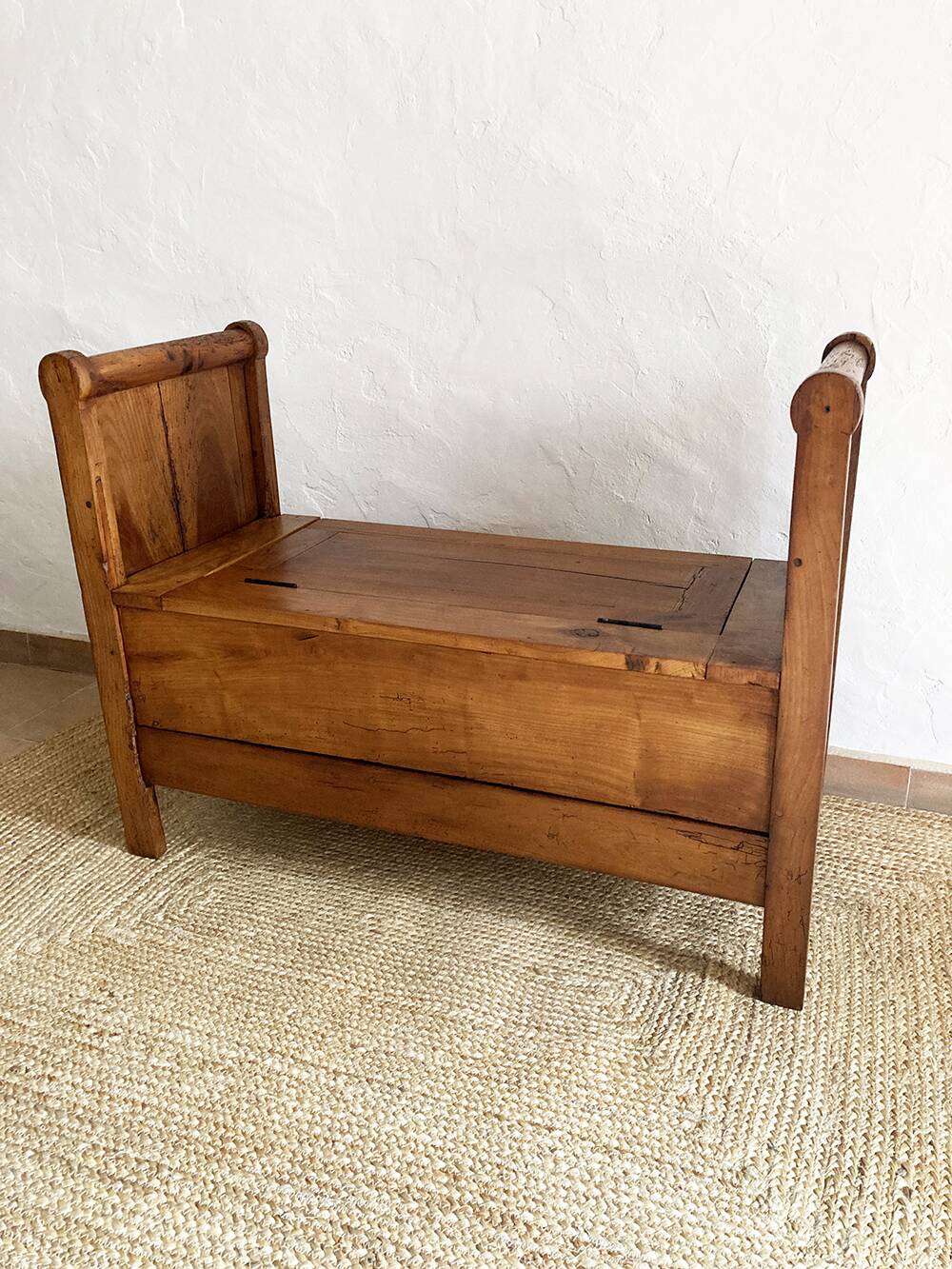 Old solid wood roller chest bench