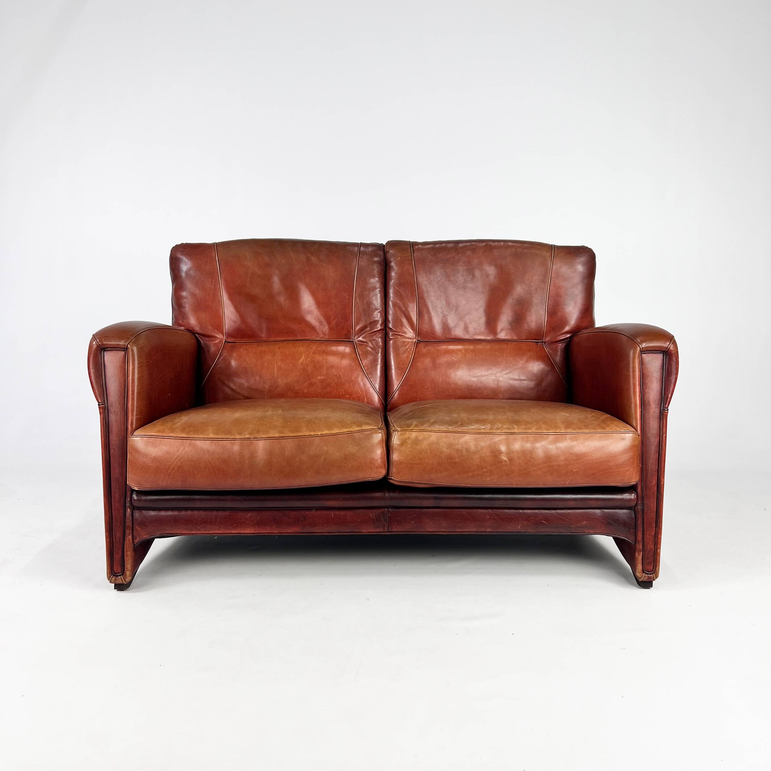 Vintage Thick Leather 2 Seat Sofa, 1980s