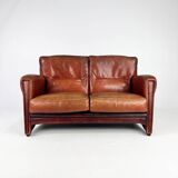 Vintage Thick Leather 2 Seat Sofa, 1980s