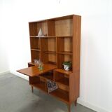 Deens hoge teak vakkenkast met bar vintage wandkast