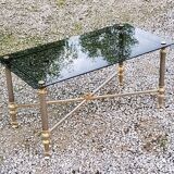Coffee table of the 70s in neo-classical style gilded metal base and chrome smoked glass top