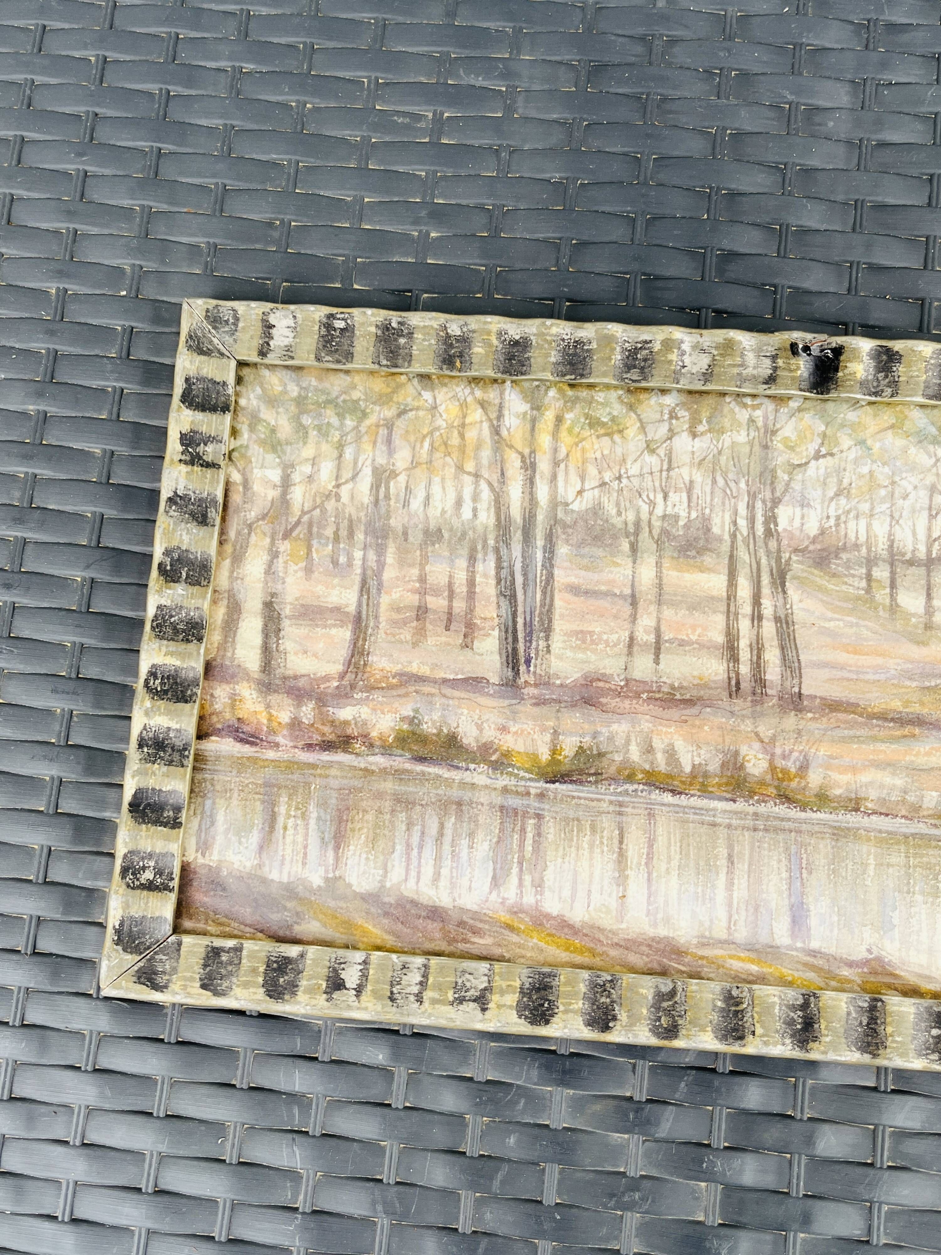 Belgian watercolour Pond in the forest near Chevetogne signed J. Dupont