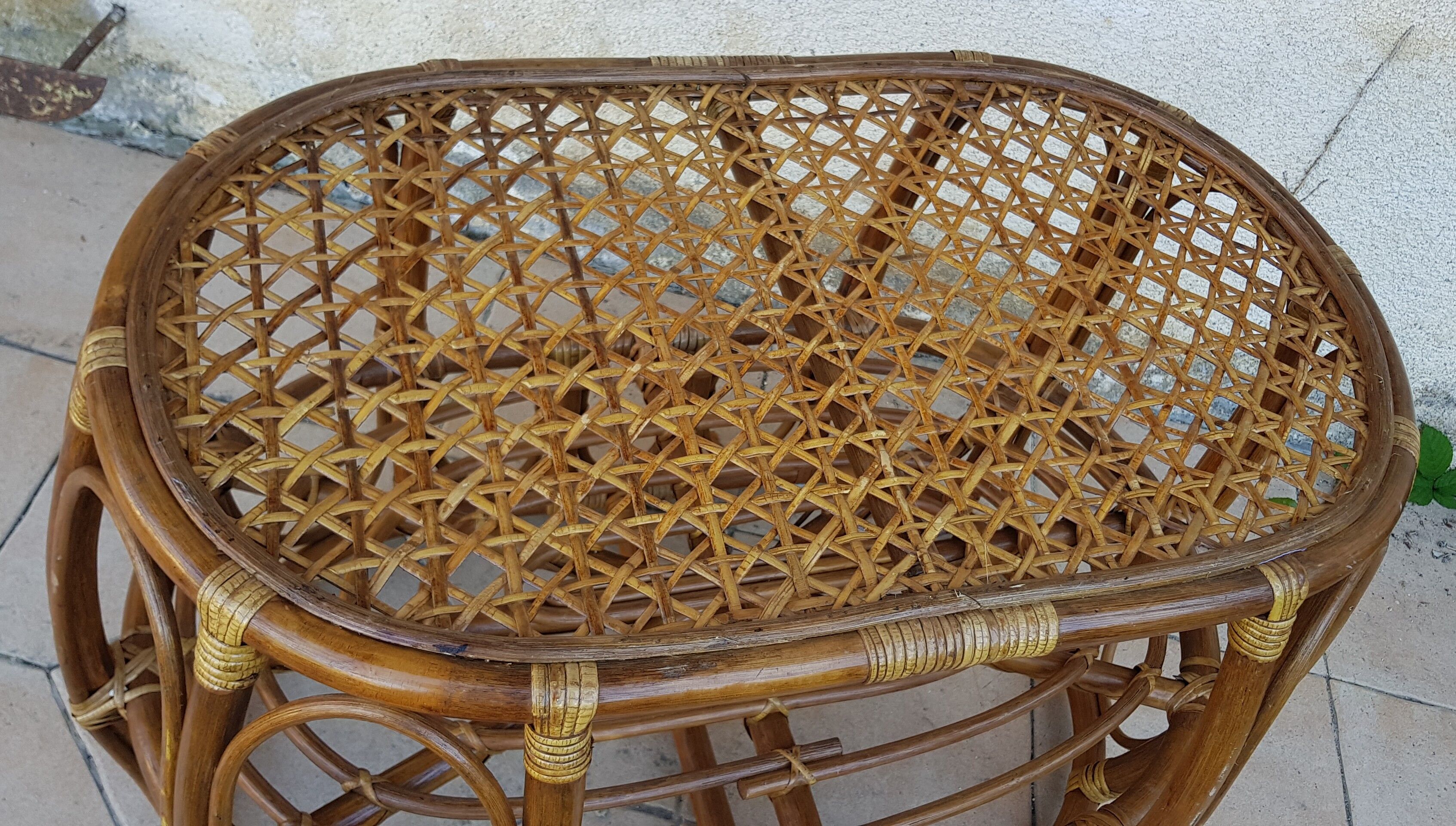 Rattan coffee table and 70's canning