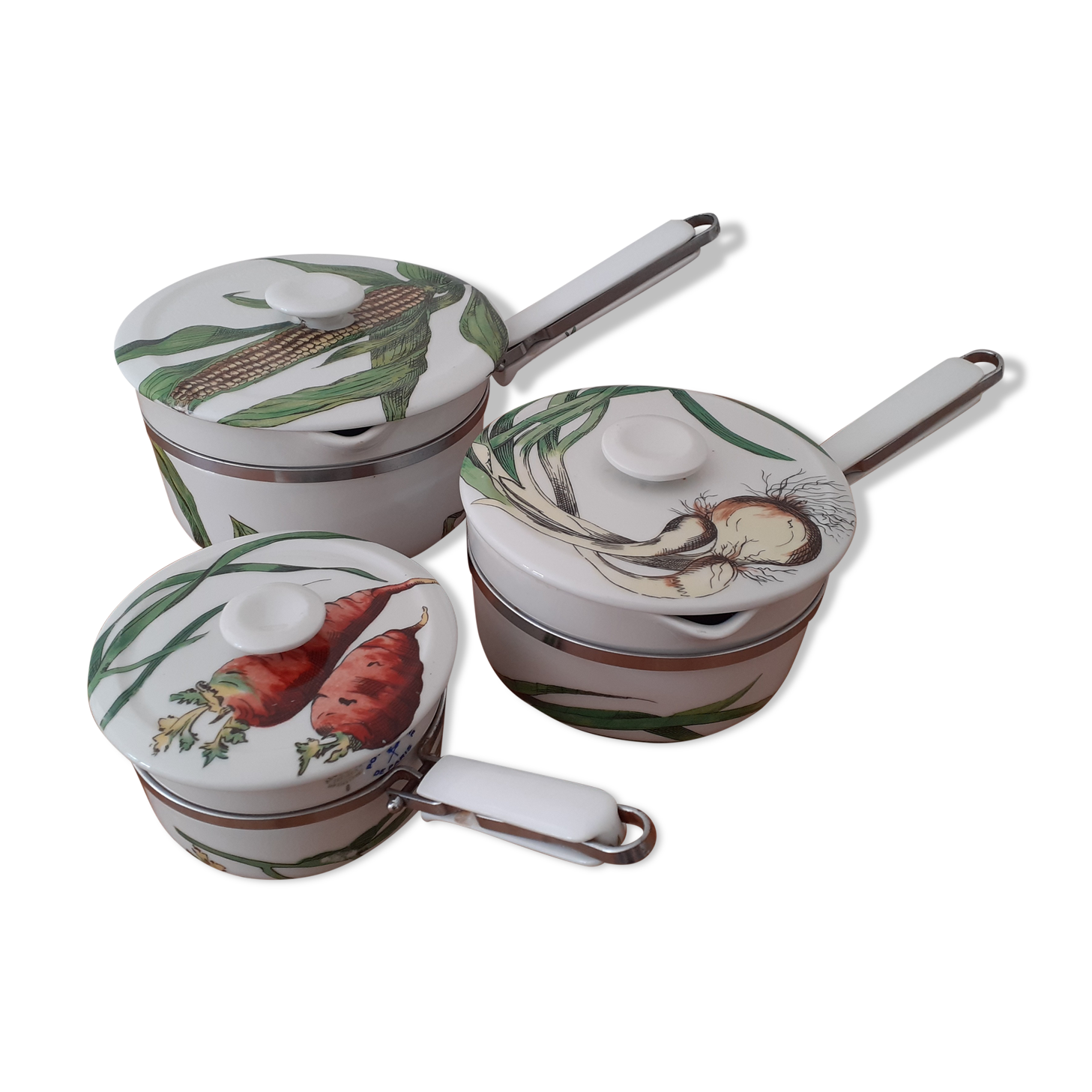 Set of three porcelain pots and pans from Paris- Aluminite Frugier