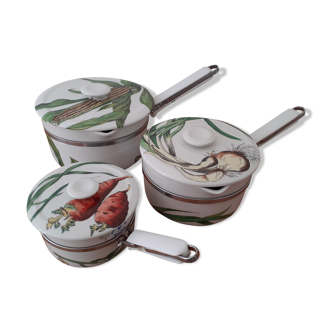 Set of three porcelain pots and pans from Paris- Aluminite Frugier