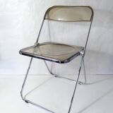 Vintage design folding chair in chrome and smoked polycarbonate