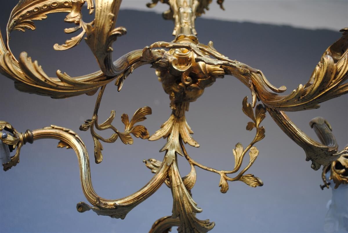 Chandelier in gilded bronze Napoleon III to tulips XIX